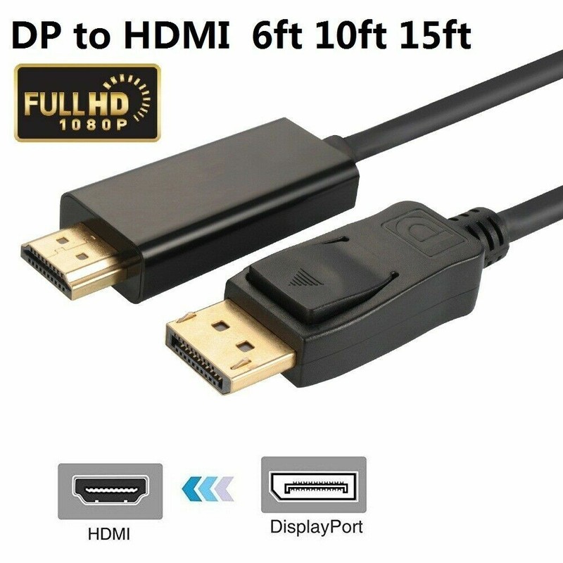 DisplayPort DP to HDMI 3FT 6FT 10FT 15FT PC Laptop HDTV Audio Video Cable 1080P