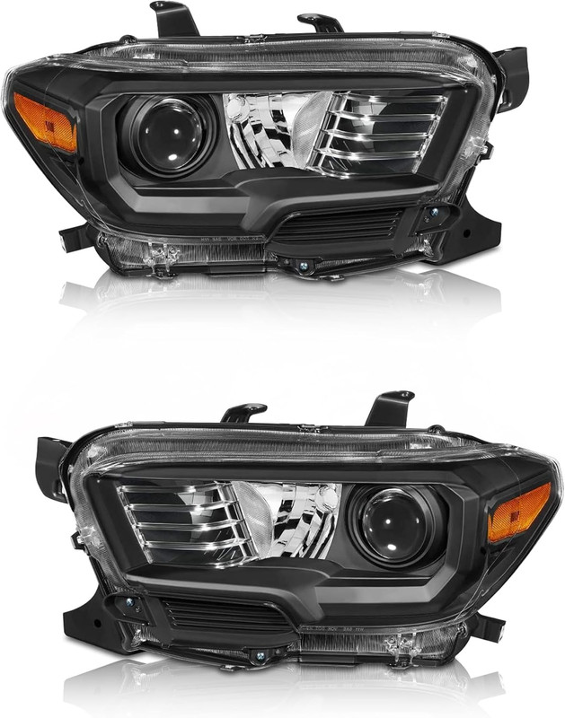 For 2016-2022 Toyota Tacoma Headlight Assembly Black Housing Amber Reflector – C