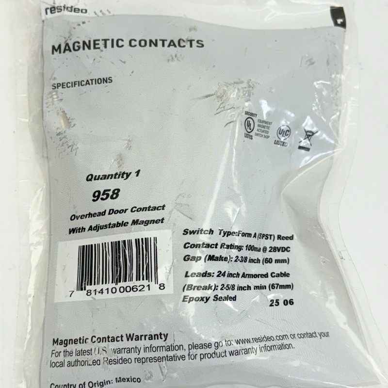 RESIDEO 958 OVERHEAD DOOR CONTACT W/ ADJUSTABLE MAGNET gallery