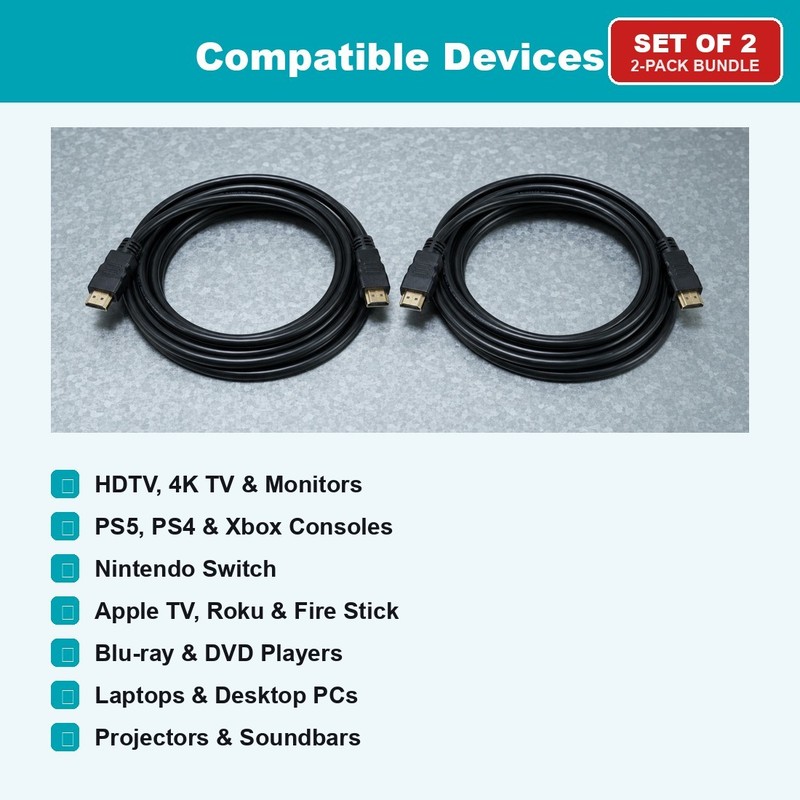 HDMI to HDMI Cable 6FT 4K Set of 2 for HDTV Monitor PS5 PS4 Xbox Blu-ray Player gallery