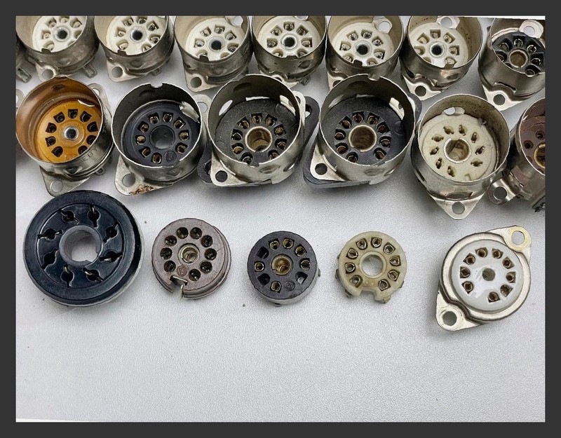 Lot Of 64 NOS Vintage Elco Vacuum Tube Sockets 9 Pin 8 Pin 7 Pin ECC83 EL84 EL95 gallery