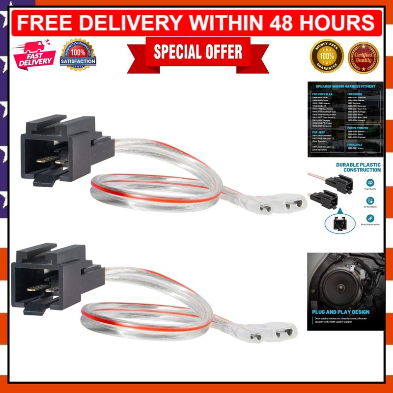 Durable ABS Plug-and-Play Speaker Wiring Adapter for Chrysler/Dodge/Jeep – 2 Pcs