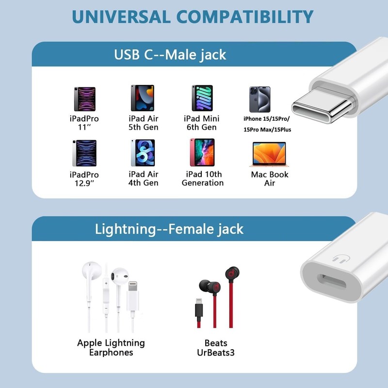USB C to Lightning Audio Adapter, USB Type C Male to Lightning Female Earphone C gallery