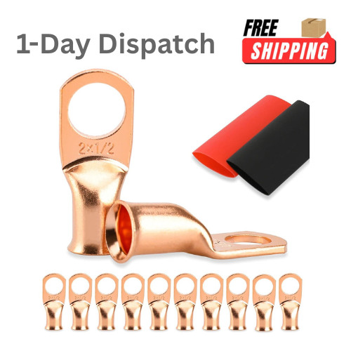 10PCS Battery Cable Ends 2 Gauge Wire Connectors 1/2 Copper Wire Lugs