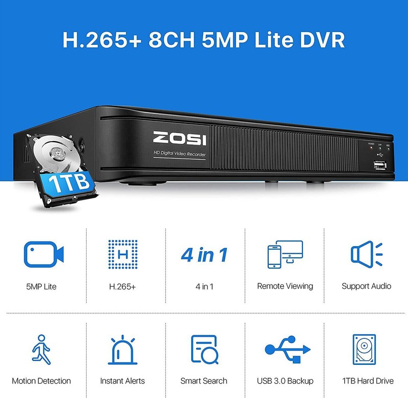 ZOSI CCTV H.265+ 5MP Lite 4-in-1 DVR Home Surveillance 0-2TB For Security Camera gallery