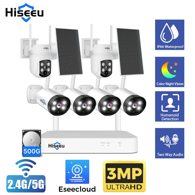 6PCS Hiseeu 10CH NVR 3MP 5G WIFI Outdoor IP Security Camera System CCTV 500G HDD