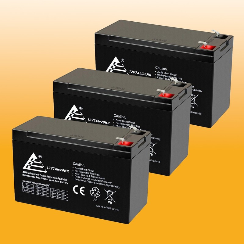 3 Pack: ExpertBattery 12V 7Ah Rechargeable SLA Battery with F1 Terminals