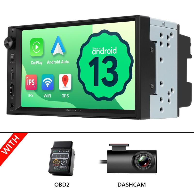 OBD+DVR+Double DIN 7″ IPS Car Stereo Radio Android 13 CarPlay WiFi Head Unit GPS