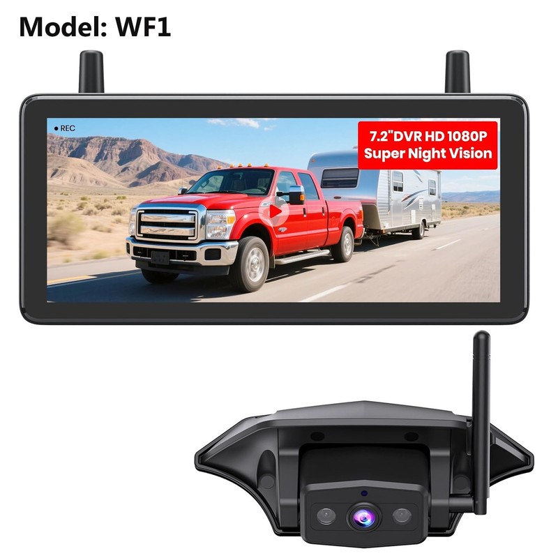AUTO-VOX RV Wireless IR Backup Camera Plug and Play HD 1080P 7.2″ DVR 3-Channels