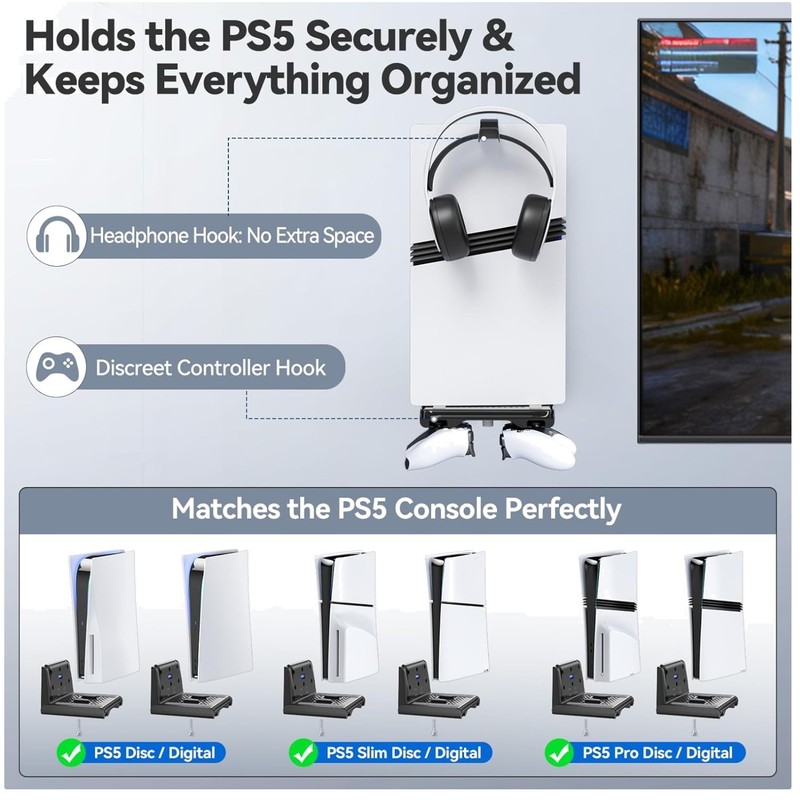 Wall Mount Kit for PS5/Slim/Pro – Gaming Console Organizer