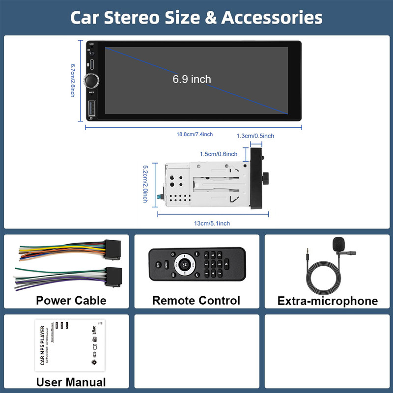 Single Din Car Stereo Wireless Apple CarPlay GPS 6.9 touchscreen Bluetooth Radio gallery