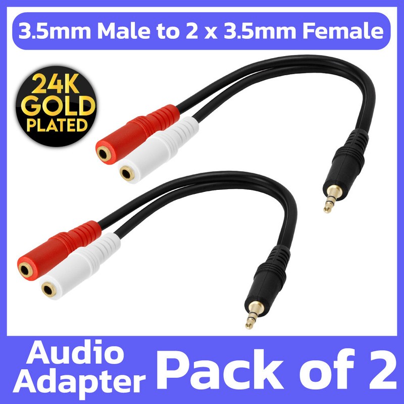 2 Pack Stereo 3.5mm Male to 2×3.5mm Female Headphone Mic Y Splitter Cord Adapter