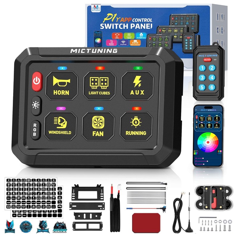 APP & Wireless Remote 6 Gang Switch Panel Circuit Relay System for Truck Marine