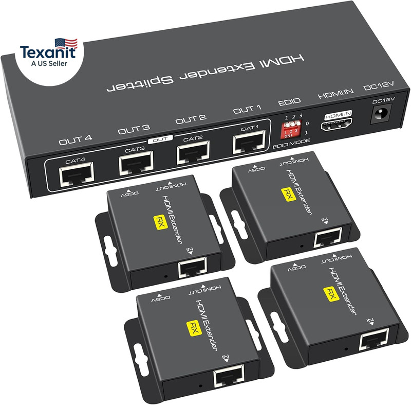 HDMI Extender Splitter up to 165Ft 1 in 4 Out over Cat5E or 6 or 7 Repeater Balu gallery
