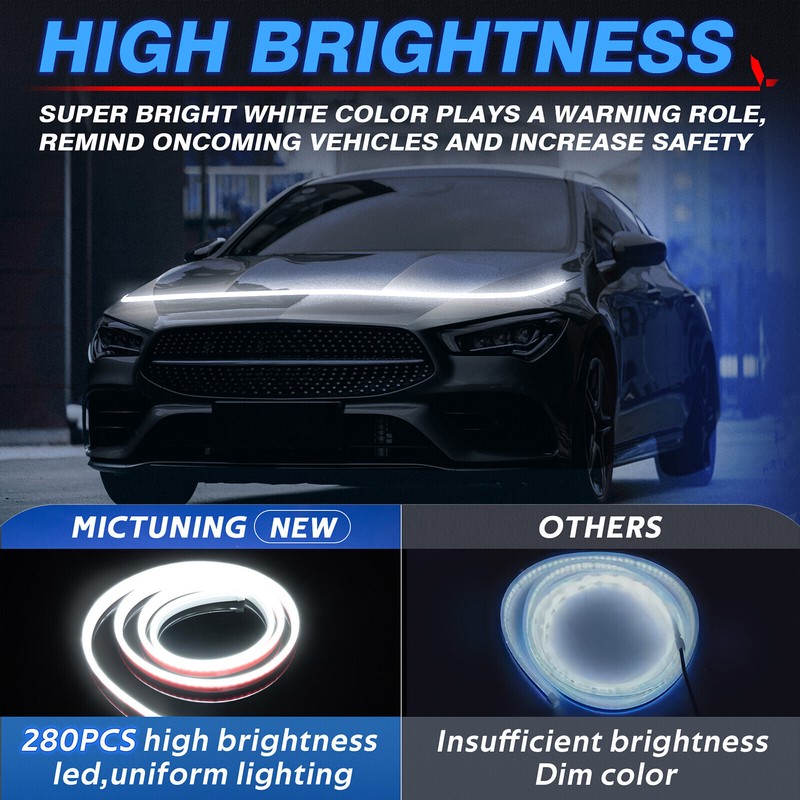 Car LED Hood Light 71" Inch Dynamic Daytime Running Light Strip DRL White Light gallery