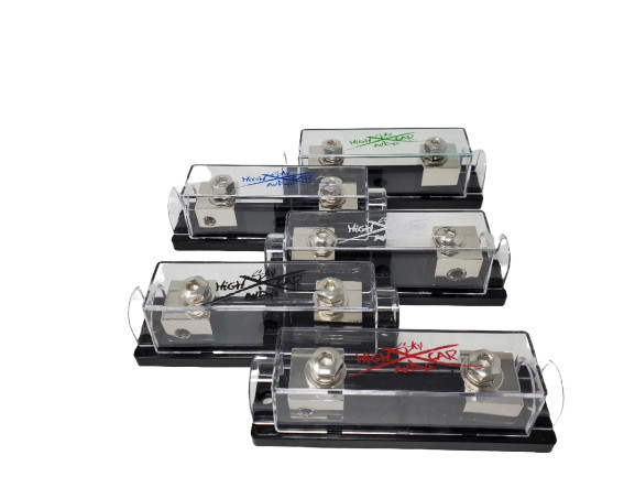 Sky High Car Audio 1/0 Gauge Set Screw ANL Fuse Holder Nickel Plated W/Fuses