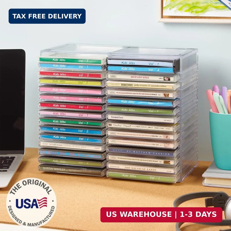 Clear Stackable CD Organizer Holds 30 Jewel Cases Storage Rack Made in USA! gallery
