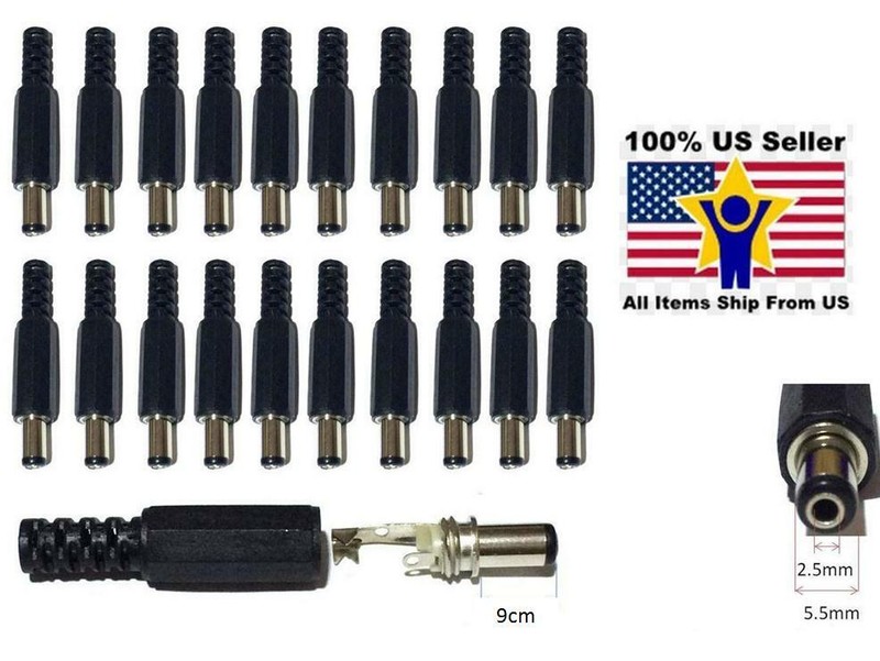 20 Pcs 5.5mm X 2.5mm DC Power Male Plug Jack Solder Connector Adapter Pack