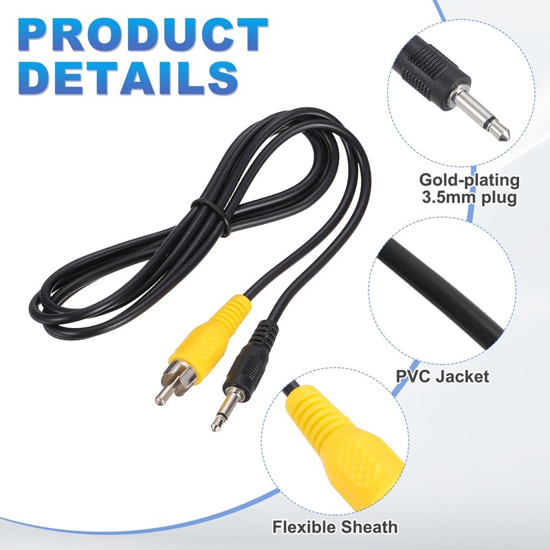 2 Pcs TS3.5mm Male to RCA Jack 1.2 Meter PVC Audio AUX Cable gallery