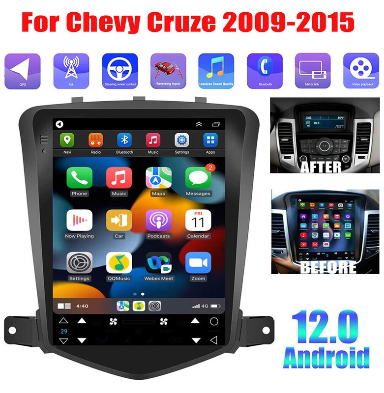 Car Apple Carplay Radio For Chevy Cruze 2009-2015 Android 12 GPS Stereo w/Camera gallery