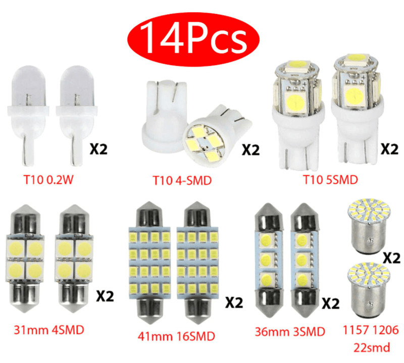14Pcs 36mm T10 LED Interior Car Light Kit Map Dome License Plate gallery