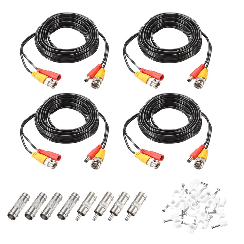 BNC Video Power Cable,3m/10ft All-in-One Security Camera Wire,4 Set Black