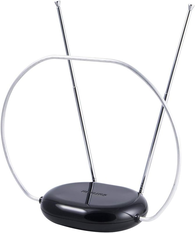 Philips TV Antenna, Dipoles and Circular Loop, Tabletop, Rabbit Ears Black