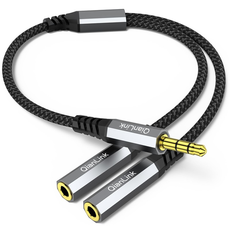 Share Audio: 3.5mm Male to 2 Female Headphone Splitter, 1ft for Gaming & Mobile