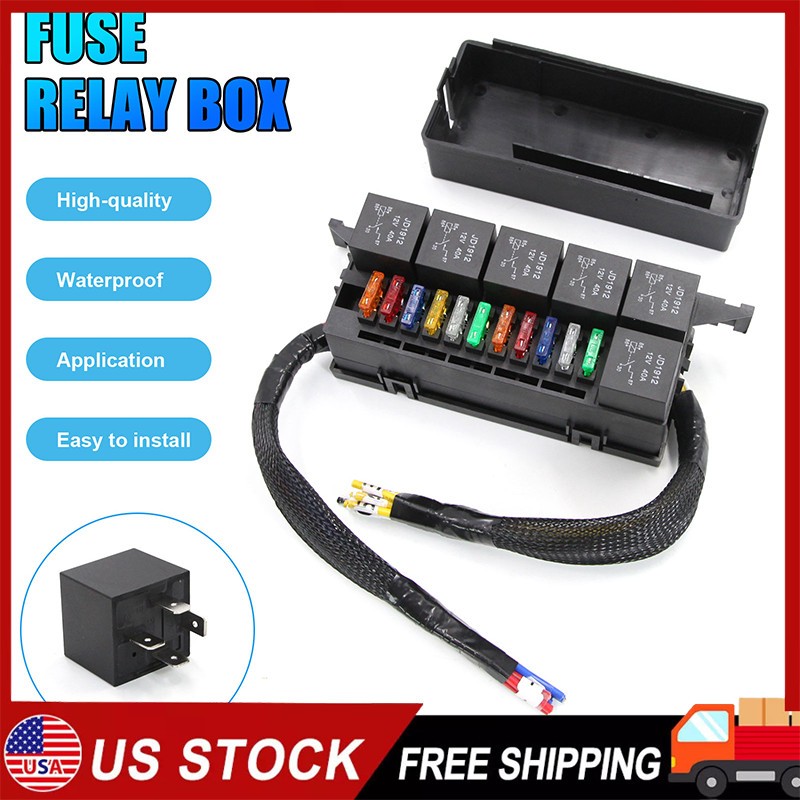 Relay Box with 6pcs 4Pin Relays 11pcs ATC/ATO Blade for Auto Car Marine Boat USA
