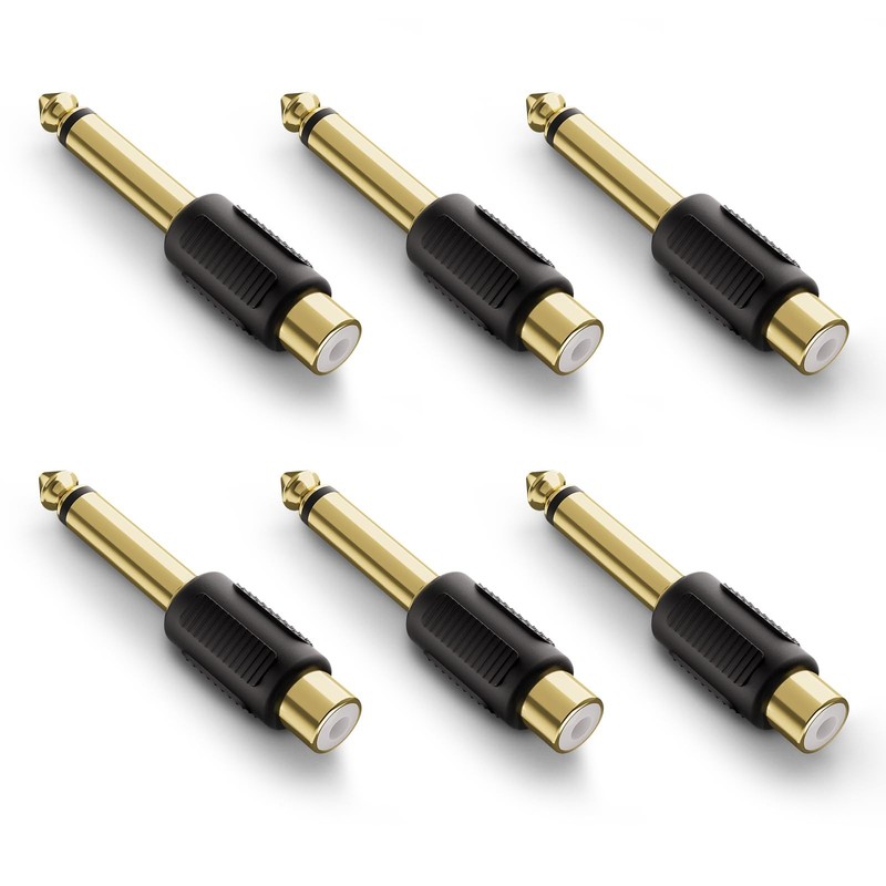VCE RCA to 1/4″ Audio Adapter, 6.35mm Mono Plug Male 55 x 7.8 x 7.8mm, Black