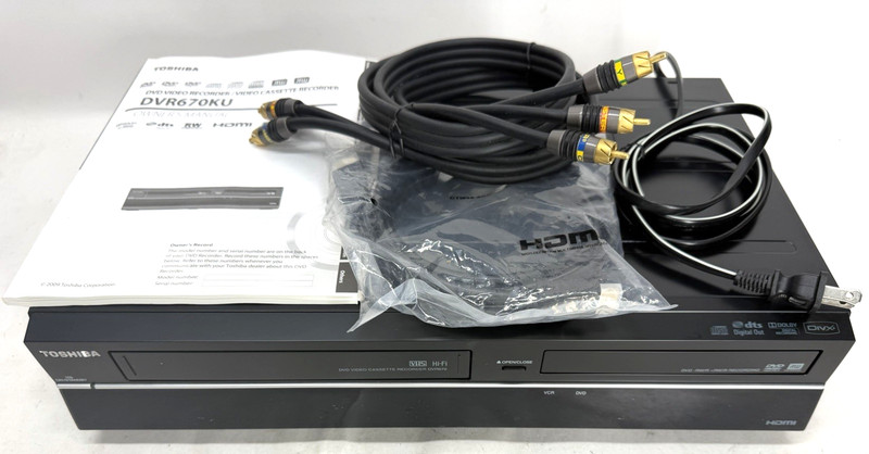 Toshiba DVR670KU DVD Recorder VCR Combo Dubbing Tested W/ Cables HDMI and Papers