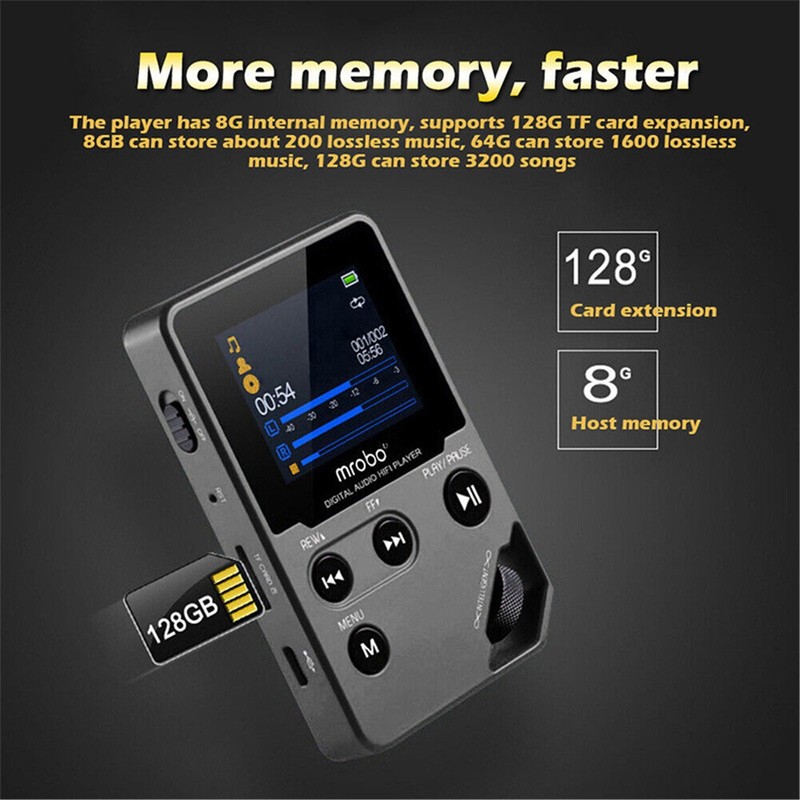 HiFi Lossless MP3 Player 8GB BT5.0 DAC Zinc Alloy Music Player Support 128GB TF