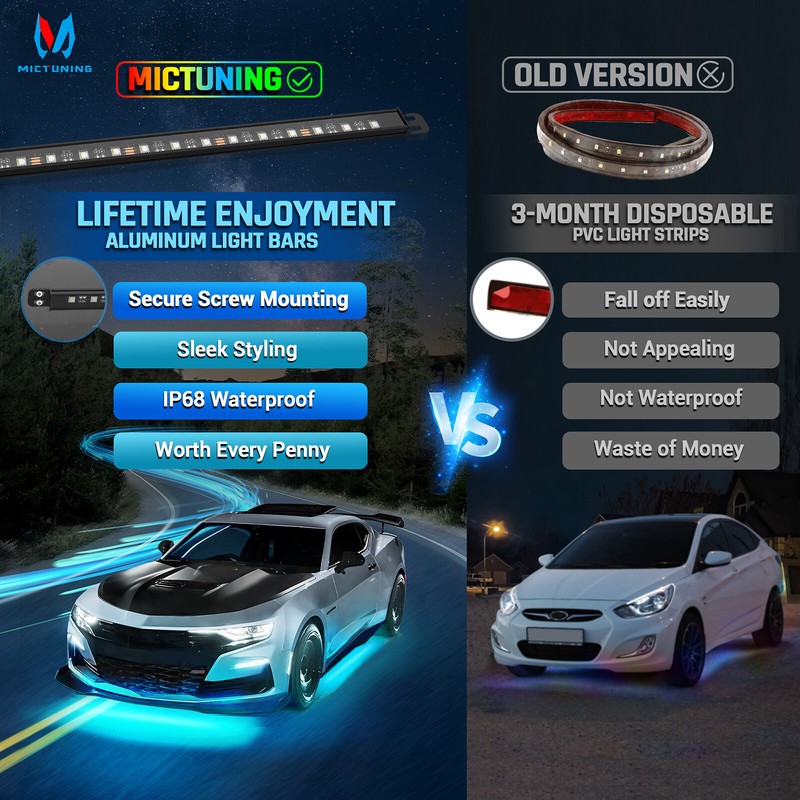 MICTUNING N8 RGBW N3 RGB LED Strips Under Car Tube Exterior Underglow Neon Light gallery