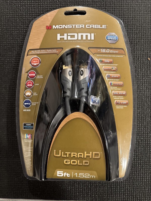NIB Monster Ultra HD Gold 5′ High Definition 18 Gbps HDMI Cable High Speed