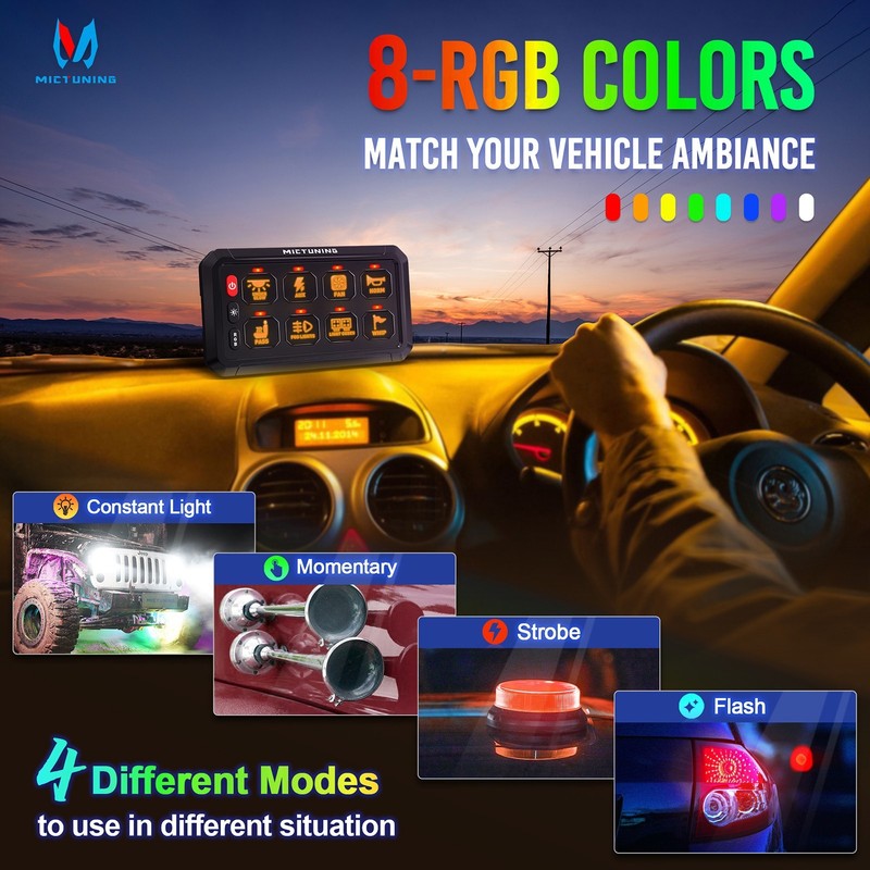 RGB 8 Gang Switch Panel, Circuit Control Relay System Box for Truck Offroad Boat gallery