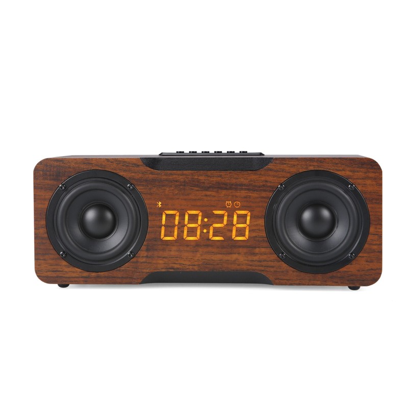 Portable Retro 24W Dual Amplifier Bluetooth Wooden Oak Wireless Speaker Alarm gallery
