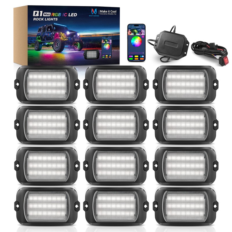 MICTUNING Q1 RGB Rock Lights Chasing Dream Color -12 Pods Underglow Lighting Kit