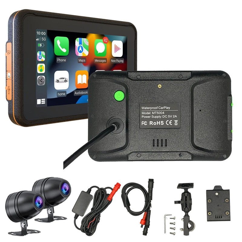 Motorcycle 5″ screen Carplay Android Auto Dual 1080P Camera Waterproof Navigator