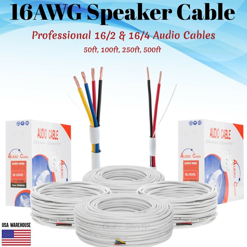 In Wall Audio Speaker Wire 16/2 16/4 16AWG Conductor Cable 50 100 250 500ft Lot