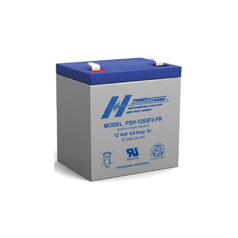 PowerSonic PSH-1255FR Battery – 12V 6AH F2 Spade Terminal SLA AGM