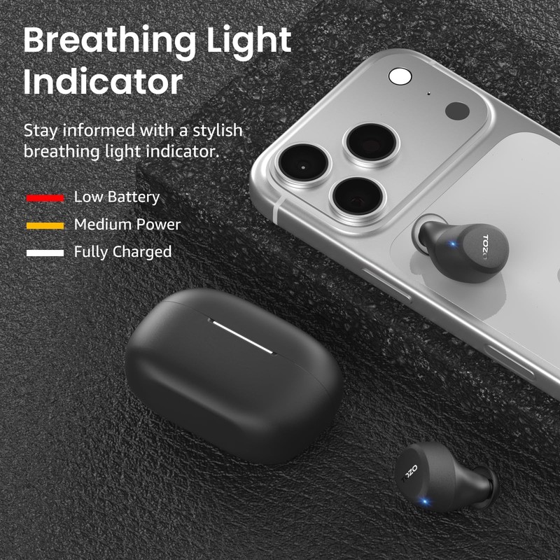 TOZO - A1 Lightweight Wireless Earbuds Headphones, Black - Refurbished gallery