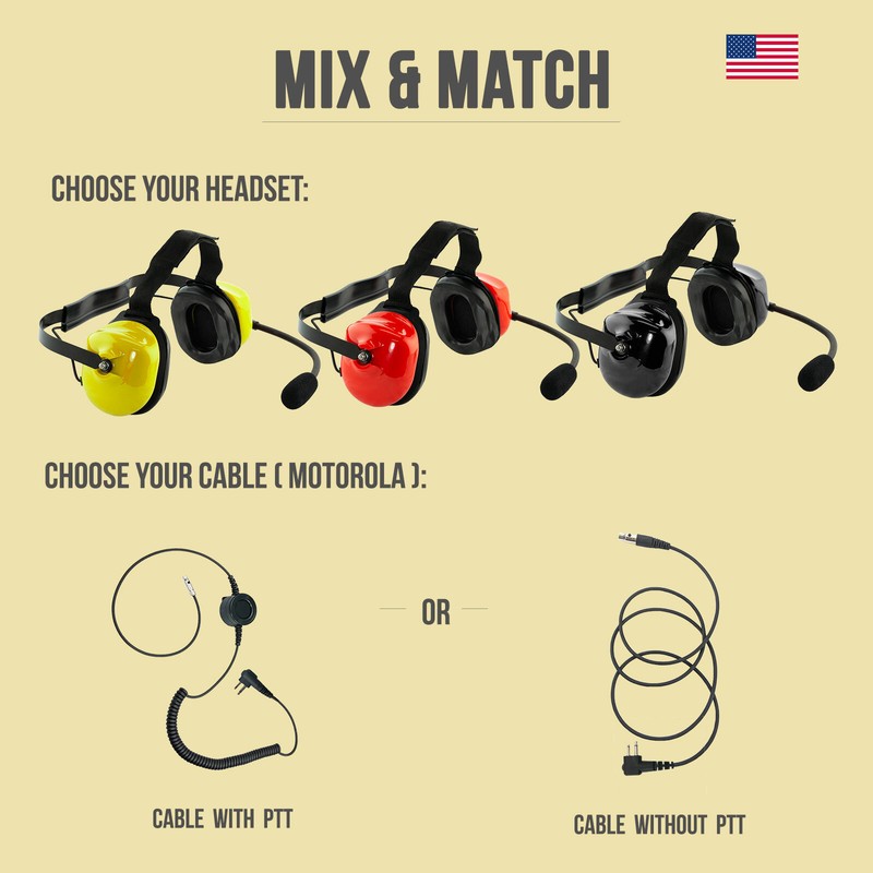 Noise Canceling Headset w/ PTT Mic Dual Muff Racing Headset for Motorola CP200