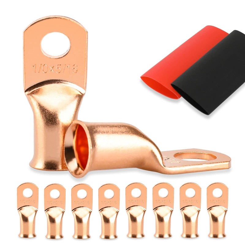 8PCS 1/0 Gauge Battery Cable Ends Copper Wire Lugs 5/16In Eyelets w Shrink