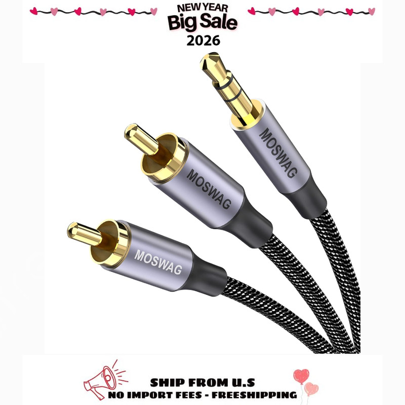 Câble RCA 3,3 pi/1 m,adaptateur audio stéréo mâle 3,5 mm vers 2RCA mâle à double