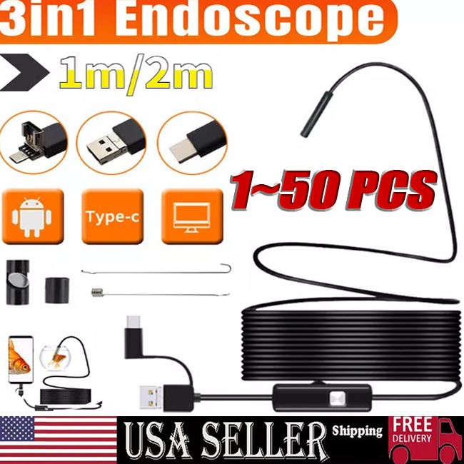 6LED USB Snake Endoscope Borescope HD Inspection Camera For Android Type C Lot