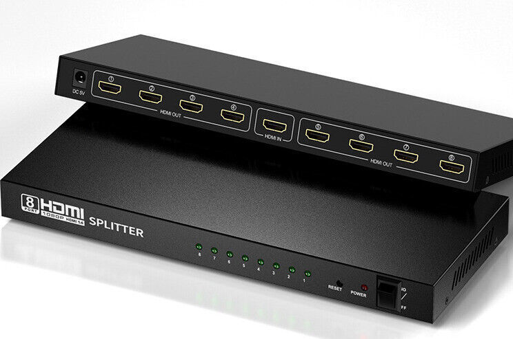 8 Port HDMI Splitter 1 in 8 Output 1 to 8 Video Splitter Ultra 4K 3D 1080P Hub