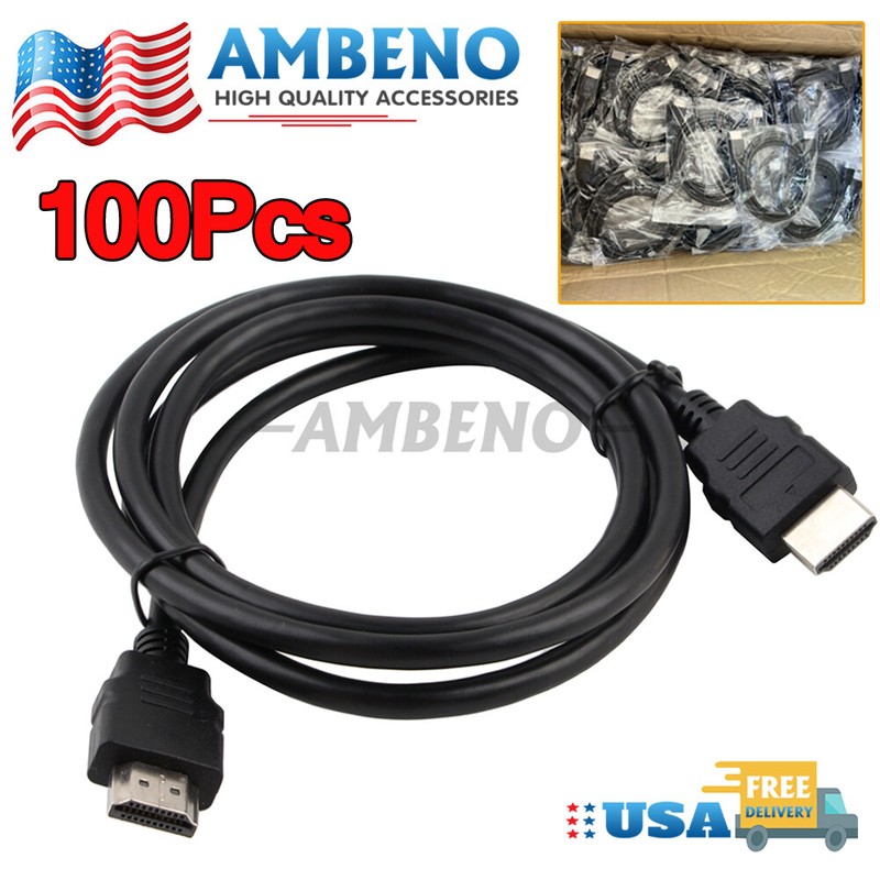 100 Count HDMI Cable High Speed 1080P HDTV 5ft LOT Black New