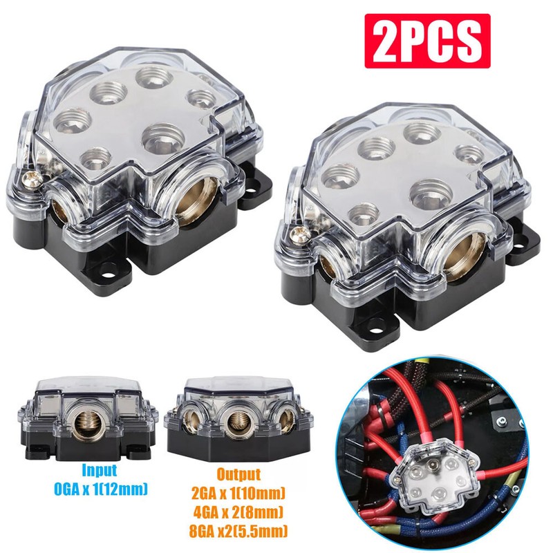 2pcs Durable ABS Cover Zinc Alloy Car Audio Distribution Block 1 In 5 Out