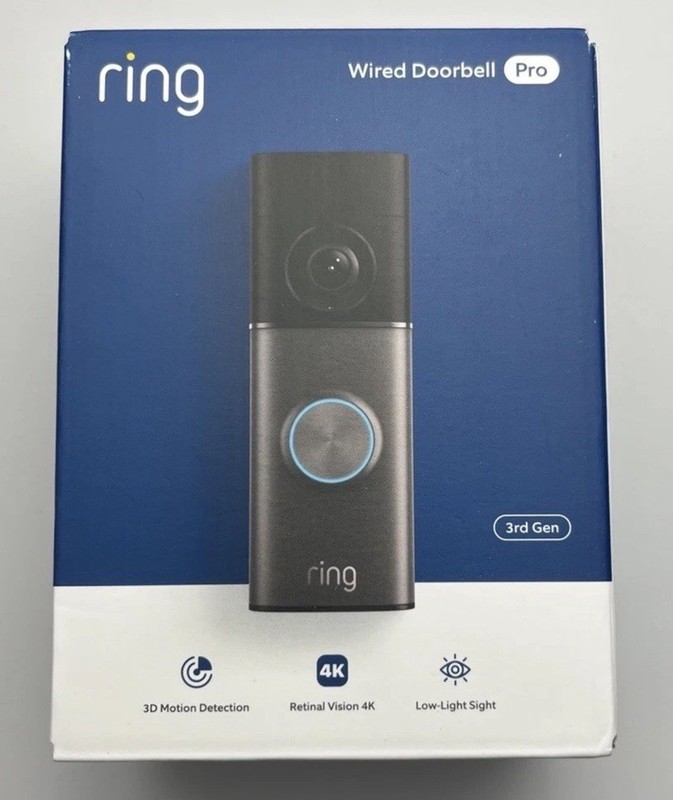 New Sealed Ring Wired Doorbell Pro (3rd Gen) Retinal 4K Ultra-Clear Video 10x Z