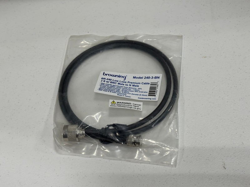 Browning 240-3-BN 3′ Low Loss Coax Cable with BNC to N Male Connectors LMR-240